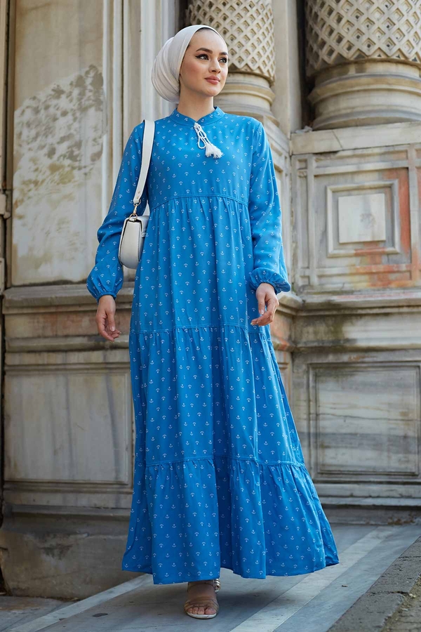 Viscon Uzun Tesettür Elbise 420BD1627 Mavi