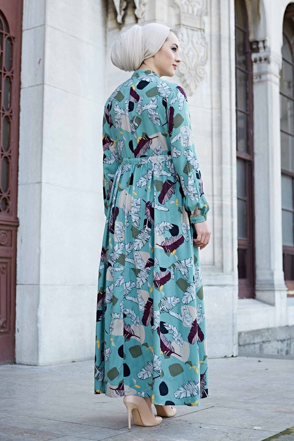 Tünel Kemerli Mevlana Tesettür Elbise 420BD-20144 Çağla Yeşili