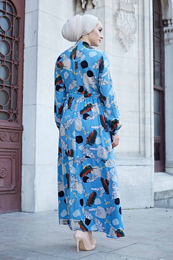 Tünel Kemerli Mevlana Tesettür Elbise 420BD-20144 İndigo
