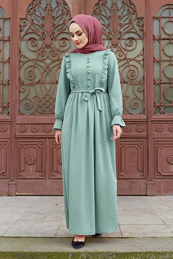 En - Lina Fırfırlı Tesettür Elbise 565EN-03458 Mint