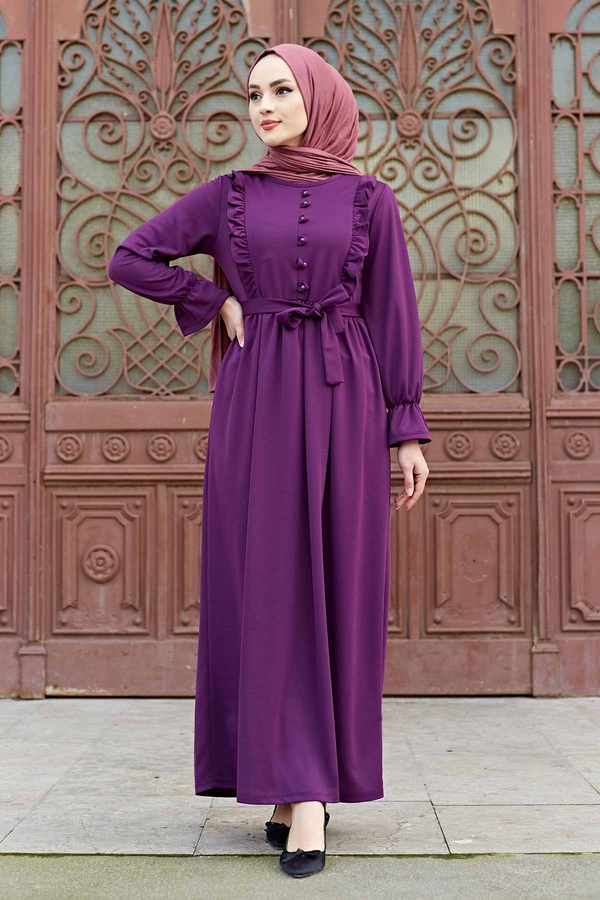 En - Lina Fırfırlı Elbise 565EN-03458 Mor