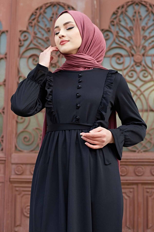 En - Lina Fırfırlı Elbise 565EN-03458 Siyah (1)