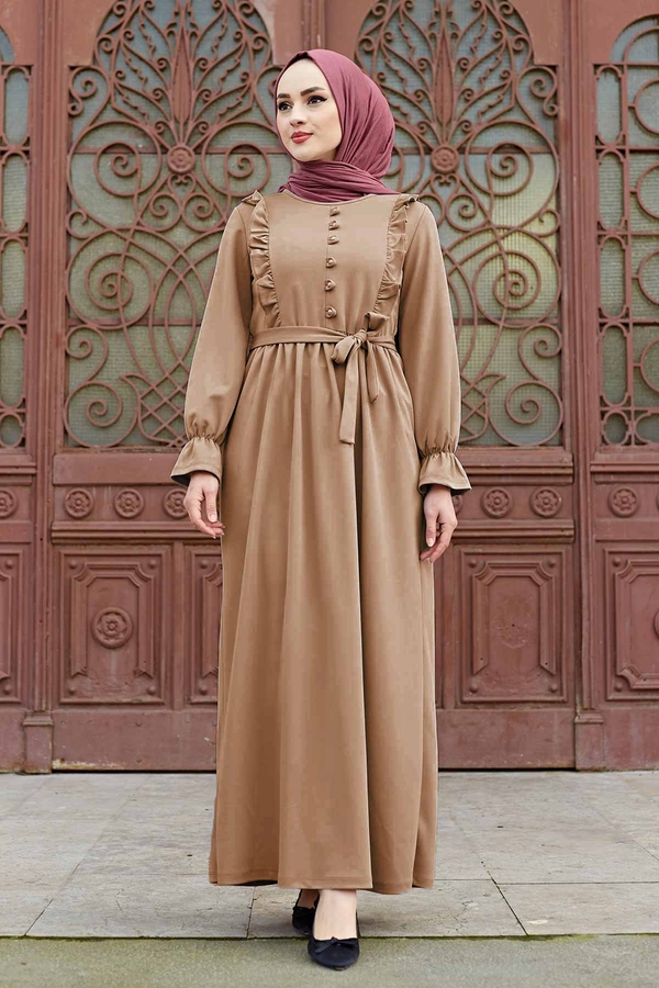 En - Lina Fırfırlı Elbise 565EN-03458 Vizon