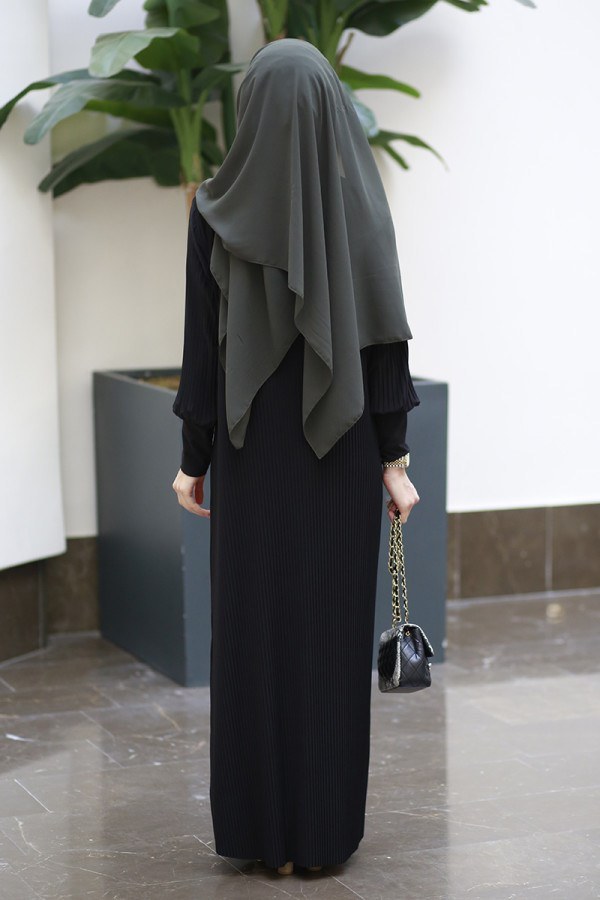 Boydan Piliseli Elbise 8380-2-siyah