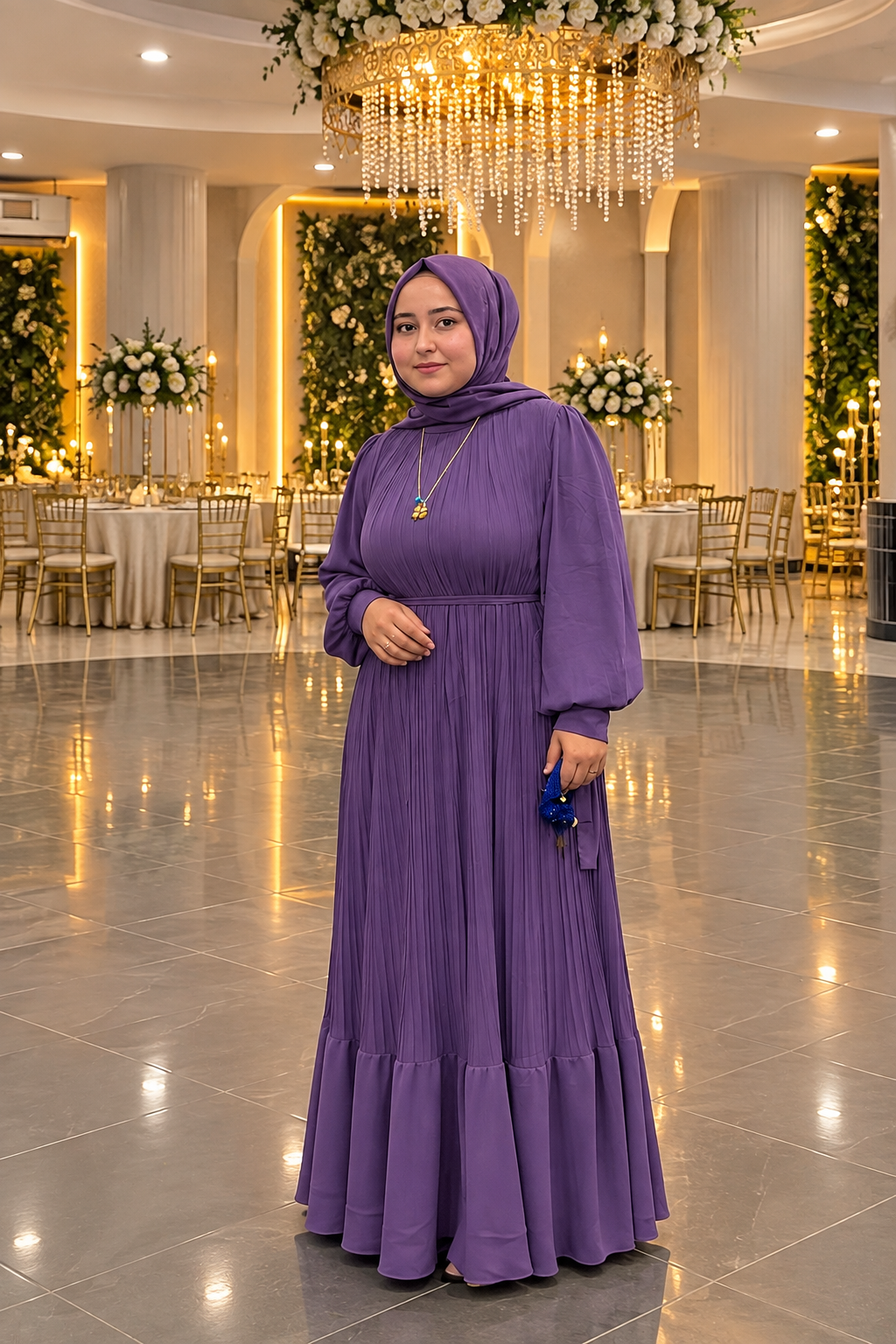 Kolları Organze Tesettür Abiye