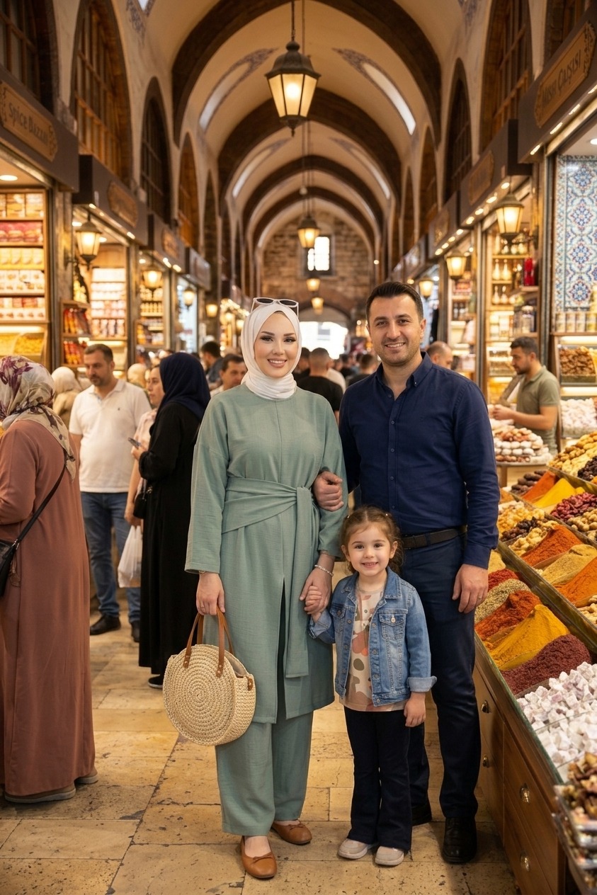 Şal Detaylı Yırtmaçlı Üçlü Takım
