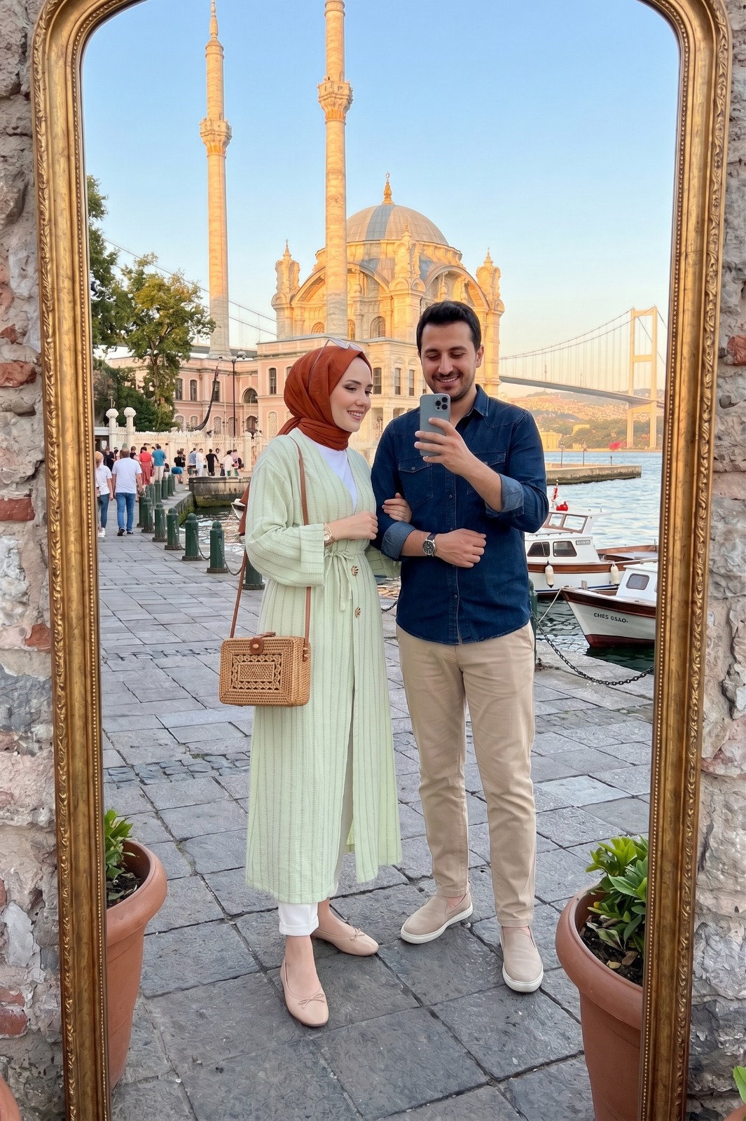 Gold Düğmeli Bağcıklı Uzun Kimono