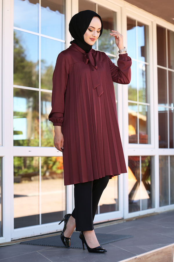 MD - Açelya Pliseli Tunik 100MD-10411 Bordo