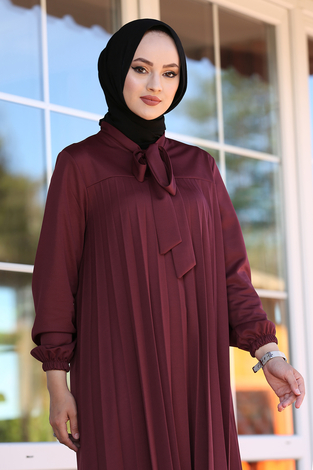 Açelya Pliseli Tunik 100MD-10411 Bordo - Thumbnail