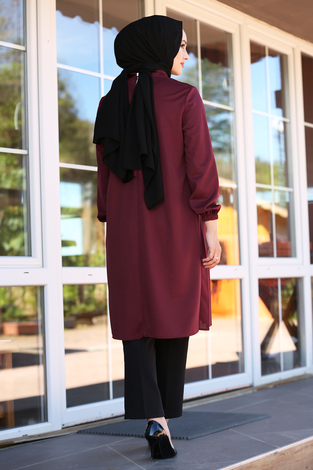Açelya Pliseli Tunik 100MD-10411 Bordo - Thumbnail