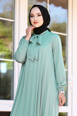 Açelya Pliseli Tesettür Tunik 100MD-10411 Mint - Thumbnail
