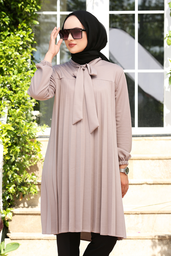 MD - Açelya Pliseli Tesettür Tunik 100MD-10411 Taş (1)