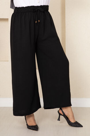 Aerobin Beli Lastikli Tesettür Pantolon Siyah - Thumbnail