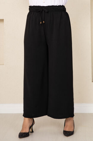 Aerobin Beli Lastikli Tesettür Pantolon Siyah - Thumbnail