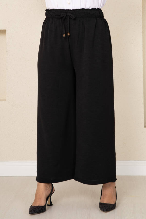 Aerobin Beli Lastikli Tesettür Pantolon Siyah