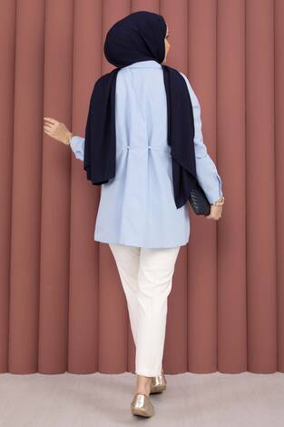 Alin Bel Ayarlı Düğmeli Gömlek Bebe Mavisi - Thumbnail