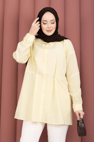 Alin Bel Ayarlı Düğmeli Gömlek Sarı - Thumbnail