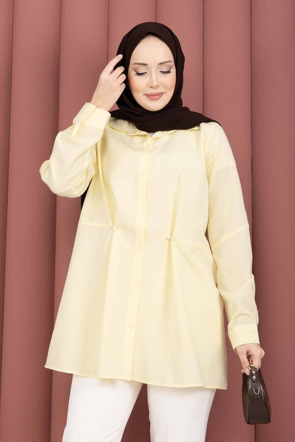 Htn - Alin Bel Ayarlı Düğmeli Gömlek Sarı (1)