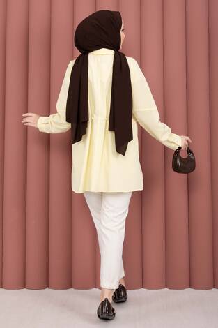 Alin Bel Ayarlı Düğmeli Gömlek Sarı - Thumbnail