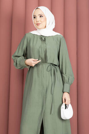 Aller Detaylı Pantolonlu İkili Takım Haki - Thumbnail