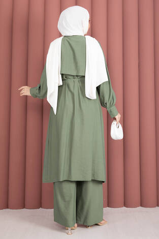 Aller Detaylı Pantolonlu İkili Takım Haki - Thumbnail