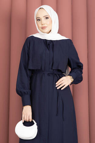 Aller Detaylı Pantolonlu İkili Takım Lacivert - Thumbnail