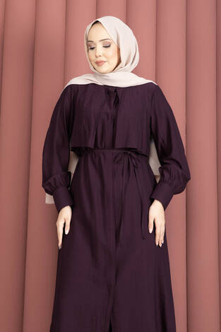 Aller Detaylı Pantolonlu İkili Takım Mürdüm - Thumbnail