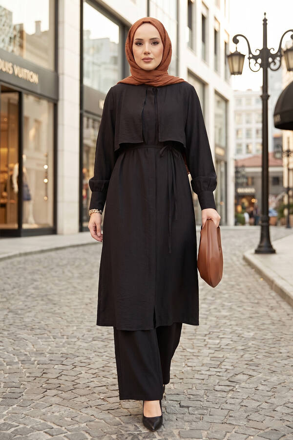 Hl - Aller Detaylı Pantolonlu İkili Takım Siyah