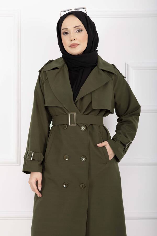 MD - Allerli Seyyar Kuşaklı Premium Trençkot Haki (1)