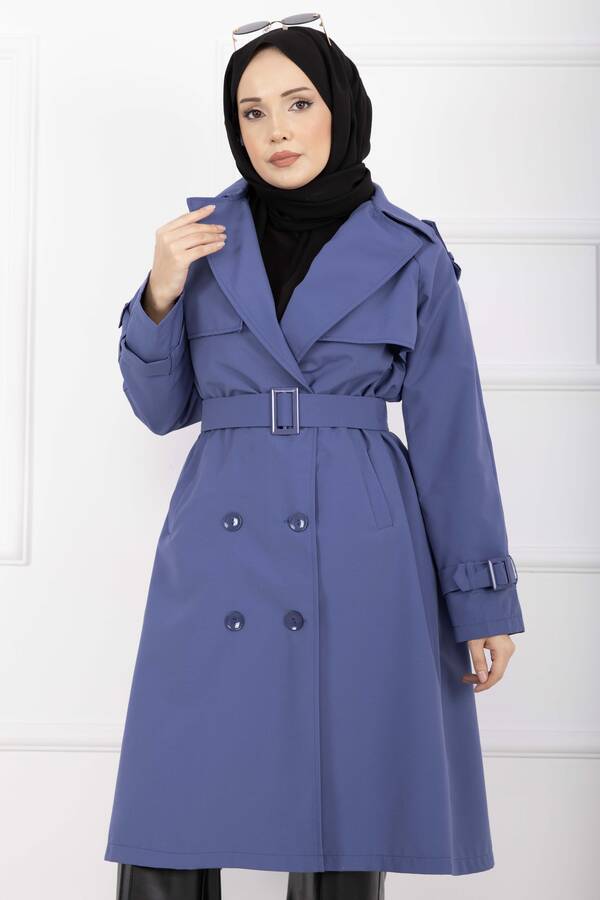MD - Allerli Seyyar Kuşaklı Premium Trençkot İndigo (1)