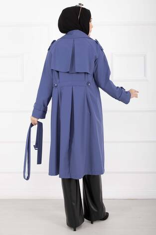 Allerli Seyyar Kuşaklı Premium Trençkot İndigo - Thumbnail