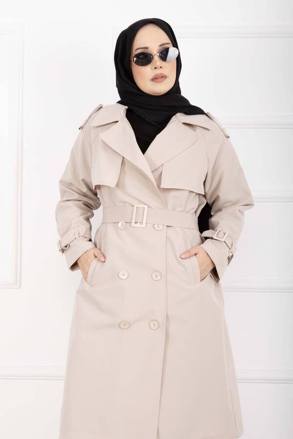 MD - Allerli Seyyar Kuşaklı Premium Trençkot Taş (1)