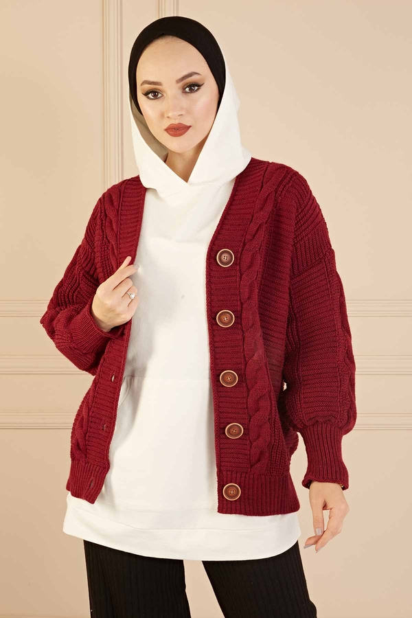 E - Alpaka Hırka 190E90932 Bordo (1)