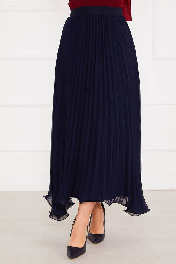 Kç - Altı Volanlı Piliseli Tesettür Etek Lacivert (1) Kç - Altı Volanlı Piliseli Tesettür Etek Lacivert (1)