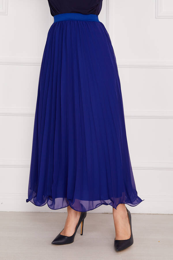 Kç - Altı Volanlı Piliseli Tesettür Etek Saks (1)