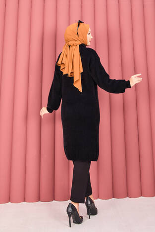 Altın Düğmeli Tesettür Angora Hırka Siyah - Thumbnail