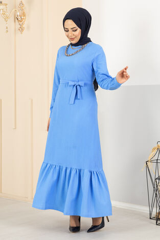 Alvina Bürümcük Elbise Açık Mavi - Thumbnail