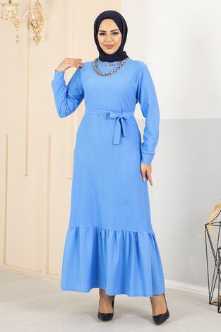 Alvina Bürümcük Elbise Açık Mavi - Thumbnail
