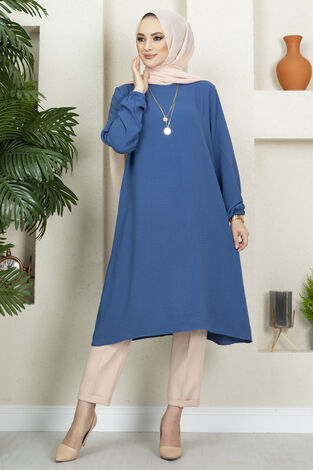 Anne Aerobin Tesettür Tunik İndigo - Thumbnail