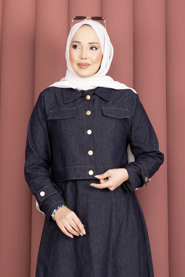 MD - Apolet Detaylı Elbise - Ceket Kot İkili Takım Lacivert (1)