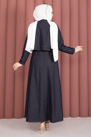 Apolet Detaylı Elbise - Ceket Kot İkili Takım Lacivert - Thumbnail