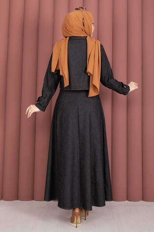 Apolet Detaylı Elbise - Ceket Kot İkili Takım Siyah - Thumbnail