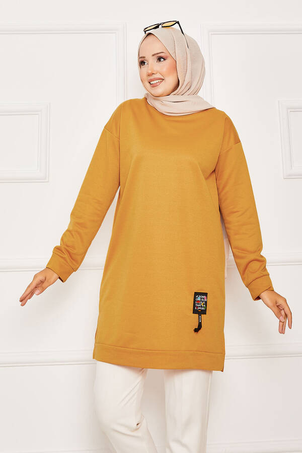 CVN - Arma Detaylı Bisiklet Yaka Sweat Tunik Hardal (1)