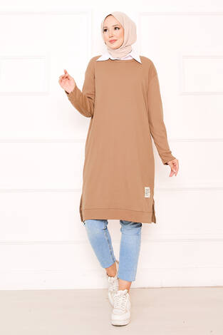 Arma Detaylı Fitilli Tunik Camel - Thumbnail