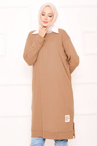 Arma Detaylı Fitilli Tunik Camel - Thumbnail