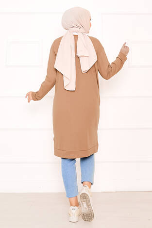 Arma Detaylı Fitilli Tunik Camel - Thumbnail