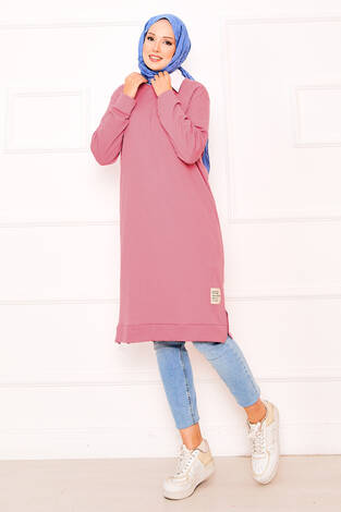 Arma Detaylı Fitilli Tunik Pembe - Thumbnail