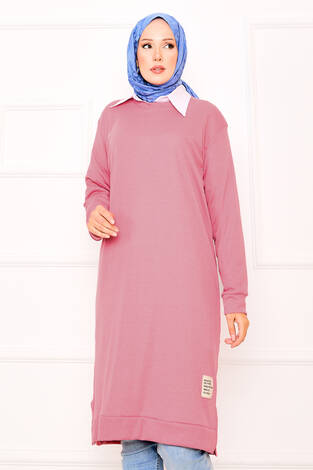Arma Detaylı Fitilli Tunik Pembe - Thumbnail