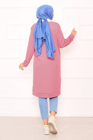 Arma Detaylı Fitilli Tunik Pembe - Thumbnail