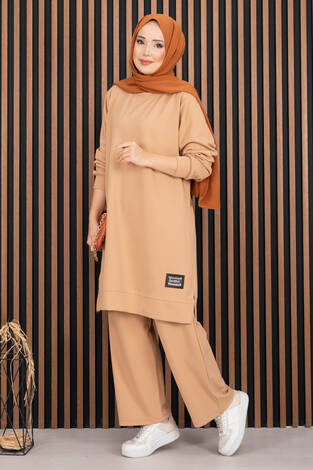 Arma Detaylı Spor İkili Tesettür Takım Camel
